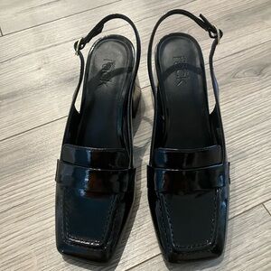 Black Patent Slingback Loafer Mules